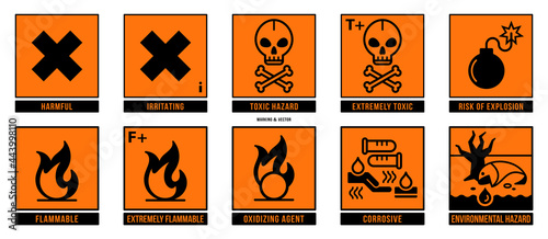A set of manipulation symbols for packaging cargo products and goods. Marking - Hazard symbols. Vector elements.