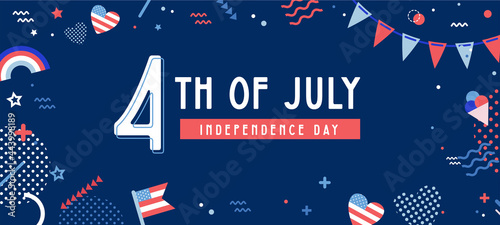 American Independence Day celebration web banner. greeting design with USA patriotic colors and flags. 4th of july, social media promotional content. Vector illustration