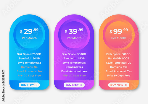 Subscription plans and Pricing plan table interface web template with gradient for business. Art design modern banner list. Abstract concept graphic websites, applications element.