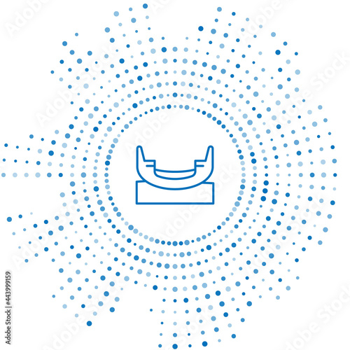 Blue line Boat swing icon isolated on white background. Childrens entertainment playground. Attraction riding ship, swinging boat. Amusement park. Abstract circle random dots. Vector