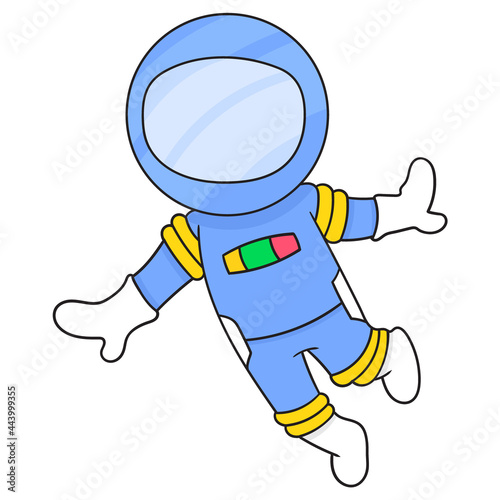 astronaut is flying in space exploring space, doodle icon image kawaii