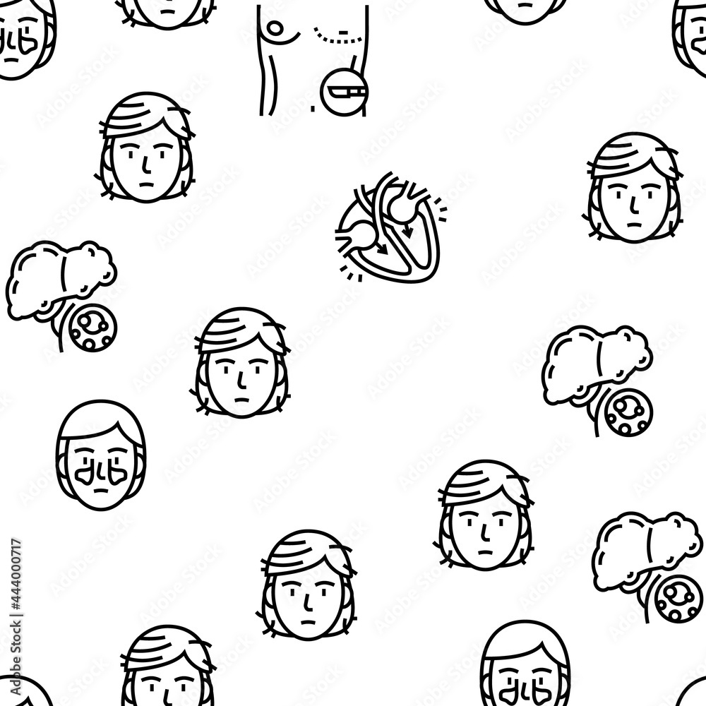 Disease Human Organ Vector Seamless Pattern Thin Line Illustration ...