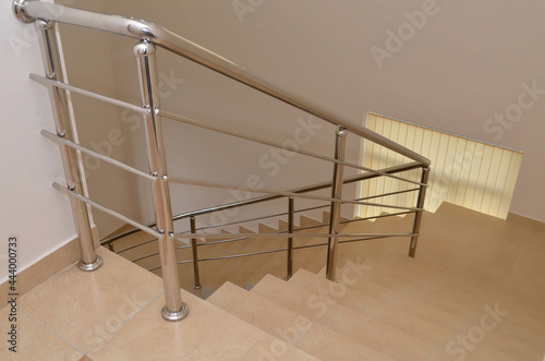Wallpaper Mural Empty marble staircase in a business office with a chrome railing Torontodigital.ca
