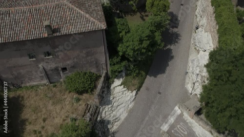 Aerial footage drone view of Arquà Petrarca, a beautiful medieval town, unesco heritage in northern italy // no video editing
 photo