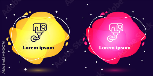 Set line Security camera icon isolated on blue background. Abstract banner with liquid shapes. Vector