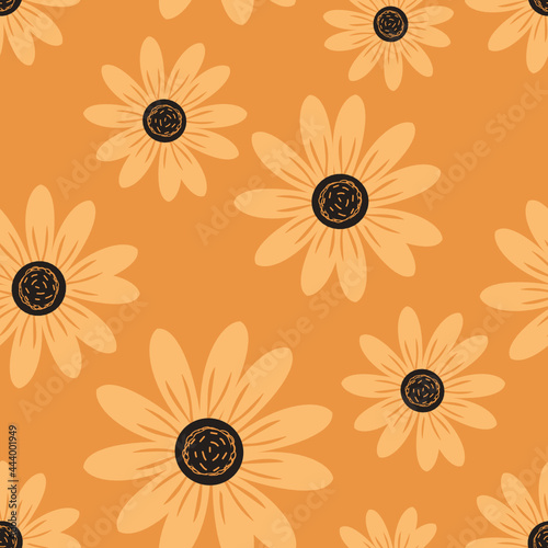 Seamless pattern with flower on orange background vector.