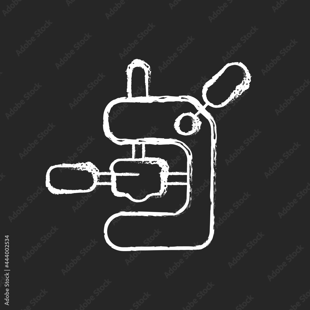 Tamping espresso machine chalk white icon on dark background. Professional coffee maker. Commercial appliance for americano. Barista accessories. Isolated vector chalkboard illustration on black Tamping espresso machine chalk white icon on dark background. Professional coffee maker. Commercial appliance for americano. Barista accessories. Isolated vector chalkboard illustration on black