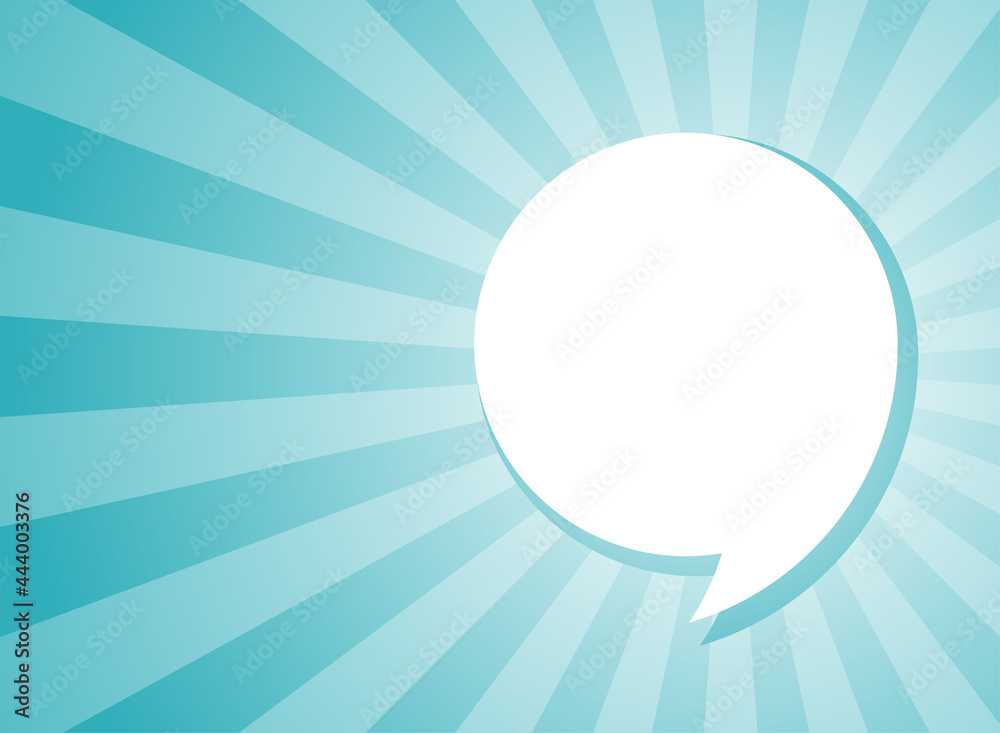 Shining hint. White comma speech bubble on sunlight shining blue background.