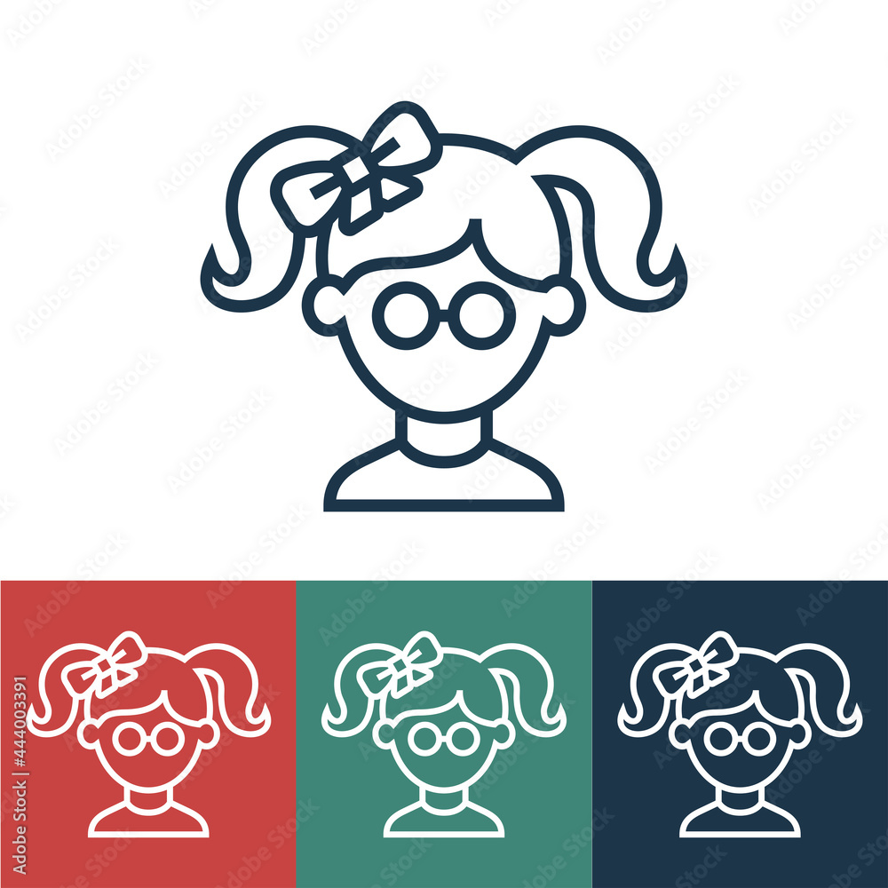 Line icon girl with pigtails and bow Line icon girl with pigtails and bow