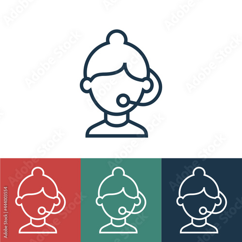 Linear vector icon with call center operator