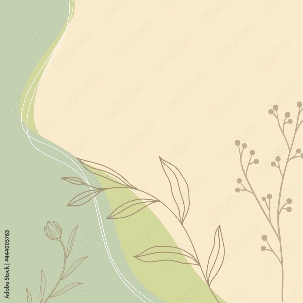 Watercolor one line drawing botanical background, leaf plant design, abstract wallpaper	