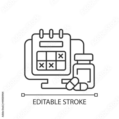 Tracking sick leave time linear icon. Scheduling days off for employee during illness. Thin line customizable illustration. Contour symbol. Vector isolated outline drawing. Editable stroke
