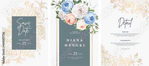 elegant wedding invitation card with gold floral frame photo
