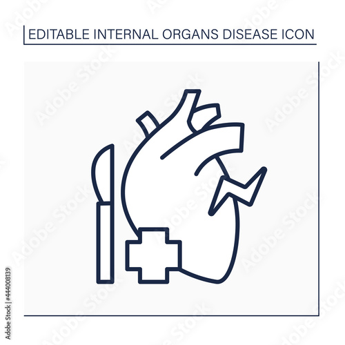 Surgery line icon. Heart surgery. Special diagnosis and treatment. Heart attack prevention. Healthcare. Internal organs disease concept.Isolated vector illustration.Editable stroke