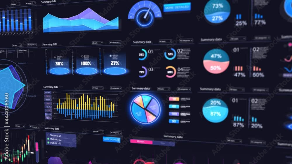 Different UI, UX, GUI mobile screens modern infographic. Charts, graph and graphic UI, UX, KIT elements. Info chart elements for online statistics and data analytics. Finance 4K 3D animation Dark Blue