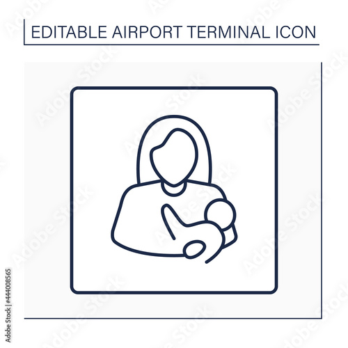 Nursing room line icon. Breastfeeding, lactation room.Pointer. Private space for mother and baby.Airport terminal concept. Isolated vector illustration.Editable stroke