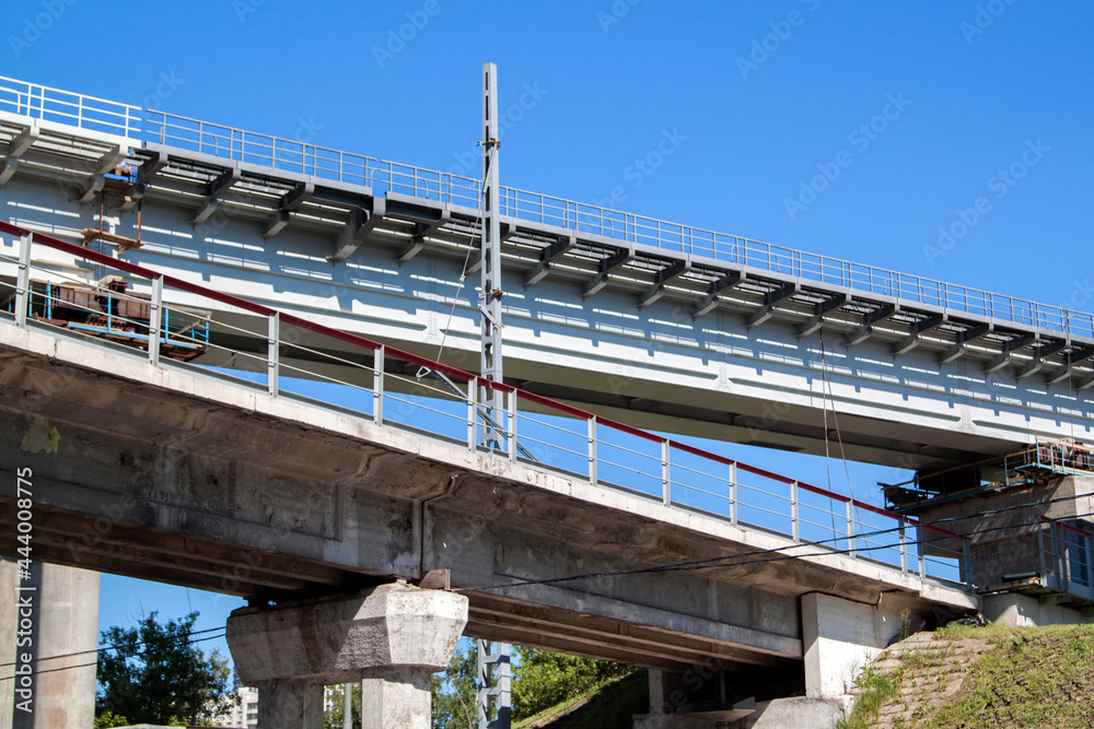 Fototapeta premium Road construction Highway overpass bridge concrete structure in city