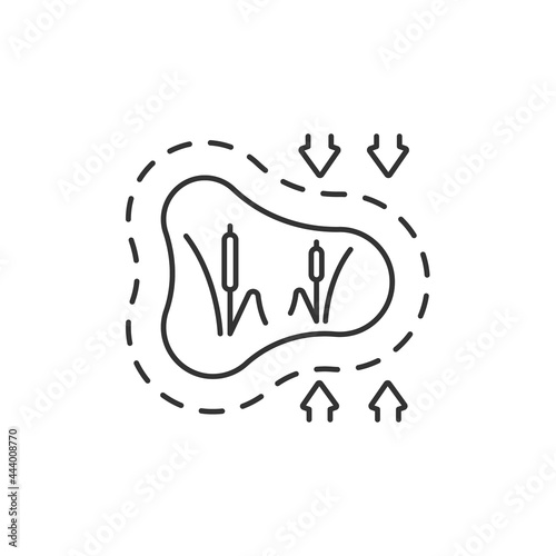 Disappearing wetlands linear icon. Land development. Drought damage. Water, air pollution. Thin line customizable illustration. Contour symbol. Vector isolated outline drawing. Editable stroke