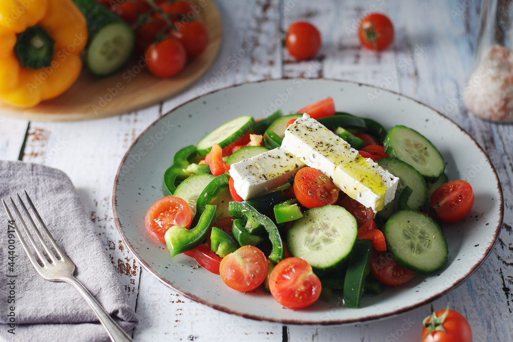 Traditional Greek salad on the plate Traditional Greek salad on the plate