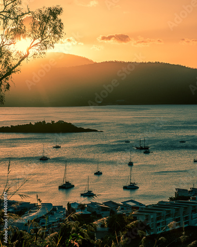 A beautiful sunset in the harbour of Airlie Beach photo