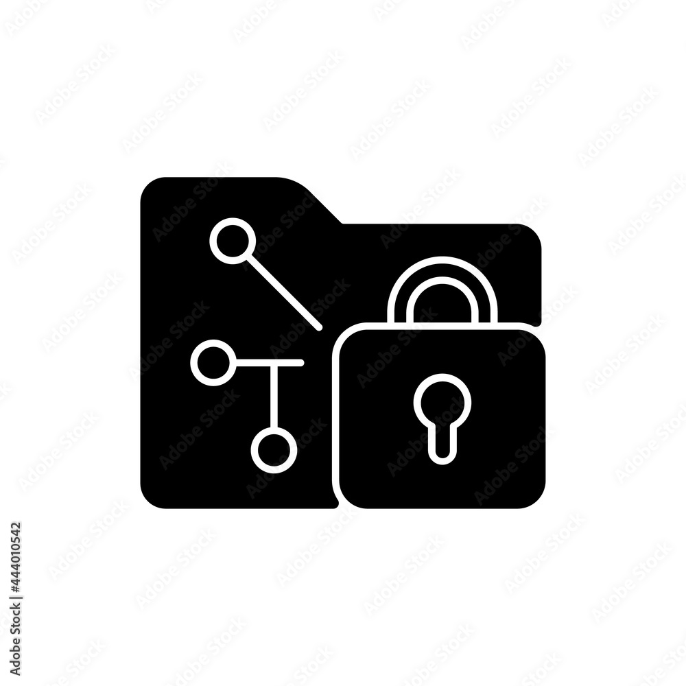 Data encryption black glyph icon. Transforming data into encoded information. Unreadable text format without correct password. Silhouette symbol on white space. Vector isolated illustration