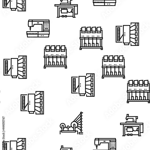 Textile Production Collection Icons Set Vector. Silk Thread And Clothing Textile Production, Sewing Machine And Factory Industrial Equipment Black Contour Illustrations
