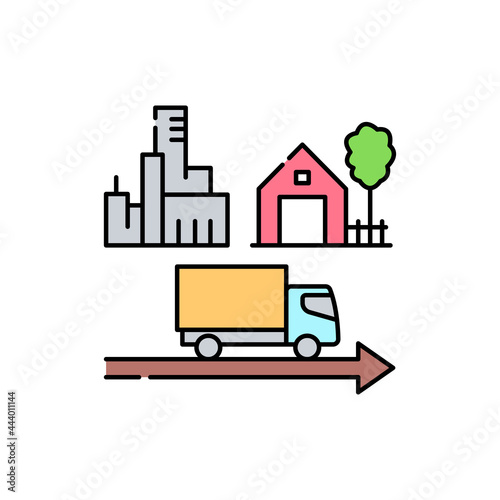 Moving from city to village olor line icon. Pictogram for web page, mobile app, promo