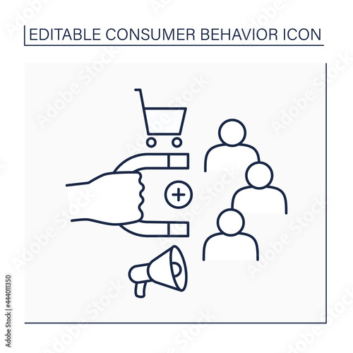 Consumer retention line icon. Increase numbers of repeat customers. Engaging customers to continue buying products. Consumer behavior concept. Isolated vector illustration. Editable stroke