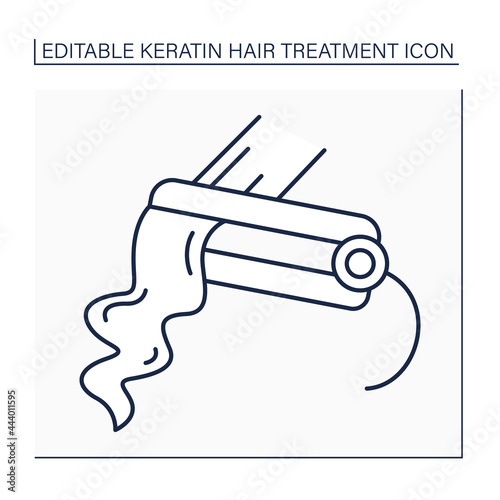 Hair straightener line icon. Straightening curly hair with straightening iron. Keratin treatment. Beauty procedure concept. Isolated vector illustration. Editable stroke