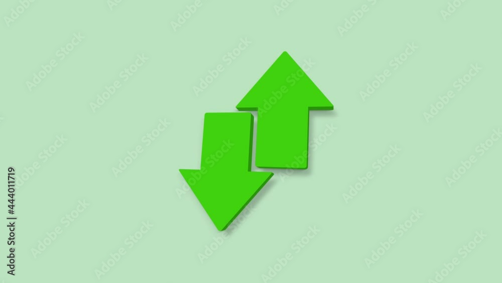 Exchange arrow transfer 3d icon on green background. 4k