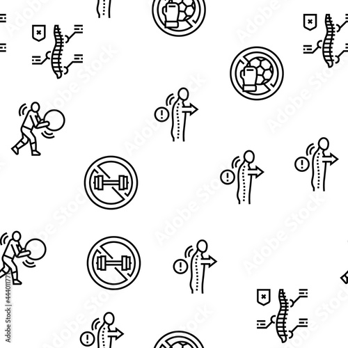 Scoliosis Disease Collection Icons Set Vector. Corset And Surgery Medical Operation For Treatment Kyphosis And Scoliosis Health Problem Black Contour Illustrations