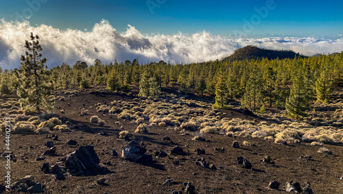 Valokuva Peaks of Teide and Pico Viejo volcanoes at sunset seen from the Samara crater