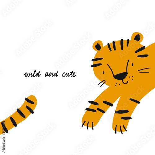 Cute hand drawn tiger. Hand drawn vector illustration - cute cartoon tiger and striped 