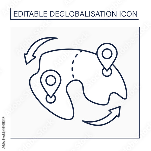Land redistribution line icon.Laws, regulations or customs regarding land ownership. Deglobalisation concept. Isolated vector illustration. Editable stroke