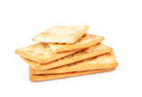 A stack of salt cracker on a white background