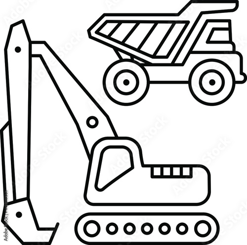 Excavator and dump truck Icon. Mining sign transparent background vector illustration