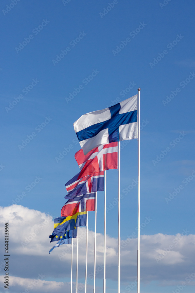 Naklejka premium Flags of the Nordic countrid