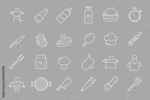 Grill, steak house, barbecue vector icon set. 
