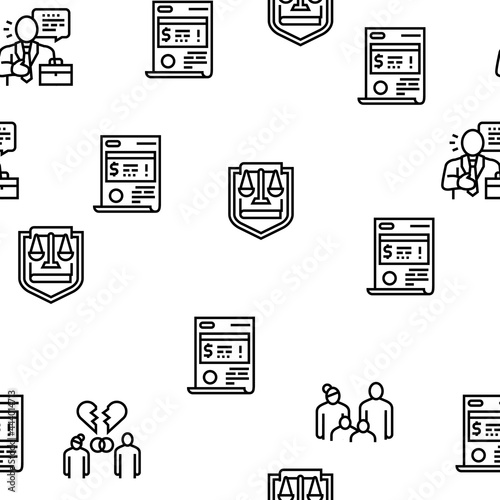 Law Justice Dictionary Collection Icons Set Vector. Family And Social Norms, Leasing And Breach Of Contract, Penalty And Divorce Law Black Contour Illustrations