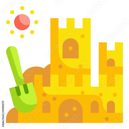 sun sand castle flat icon