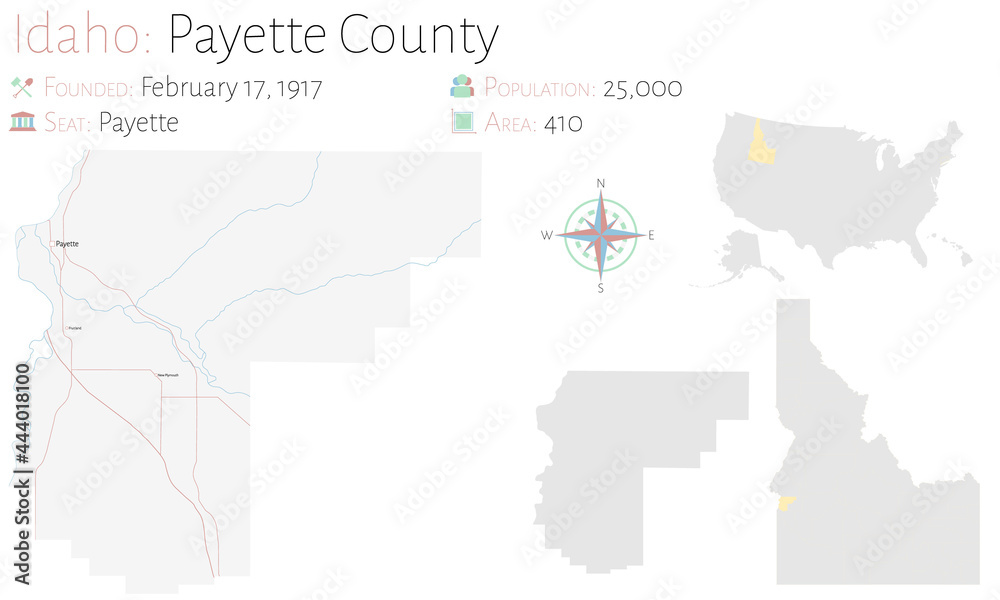 Large and detailed map of Payette county in Idaho, USA.