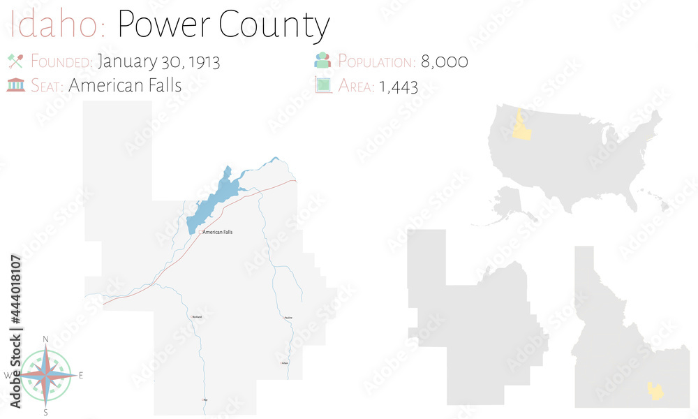 Large and detailed map of Power county in Idaho, USA.