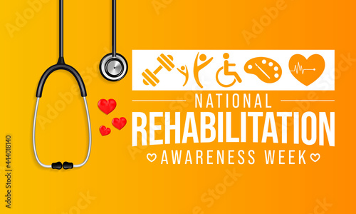 National Rehabilitation awareness week is observed every year in September, it is a branch of medicine that aims to enhance and restore functional ability and quality of life. Vector illustration