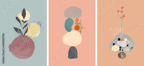 hand drawn abstract line pop art collection contemporary style with stone and floral elements
