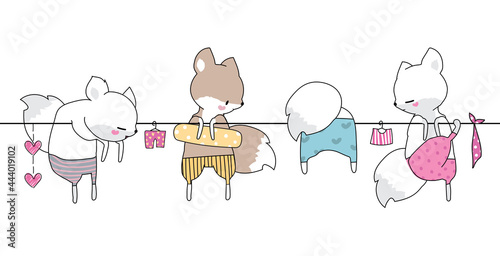 Cute hand drawing funny wild animal parade greeting card cartoon doodle wallpaper and pattern