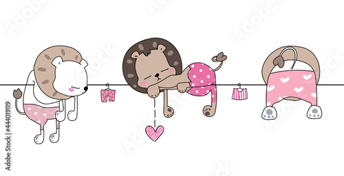 Cute hand drawing funny wild animal parade greeting card cartoon doodle wallpaper and pattern