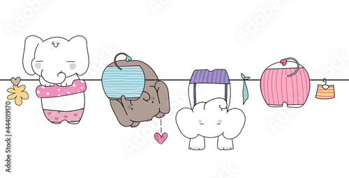 Cute hand drawing funny wild animal parade greeting card cartoon doodle wallpaper and pattern