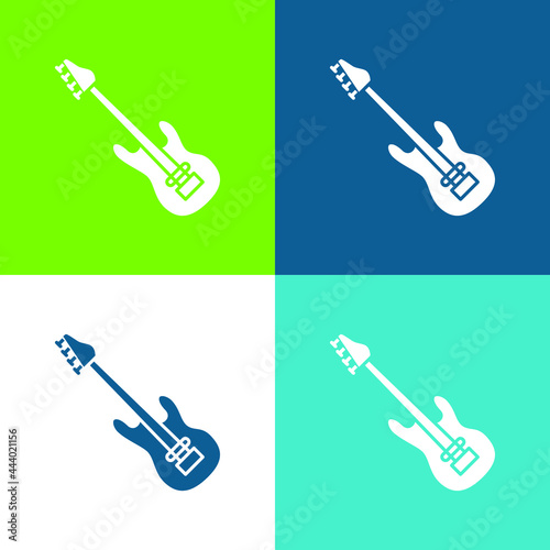 Bass Guitar Flat four color minimal icon set
