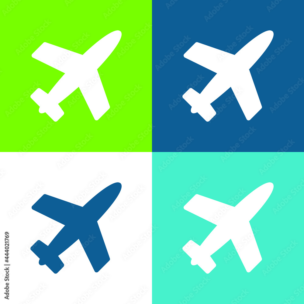 Airplane Filled Shape Flat four color minimal icon set Airplane Filled Shape Flat four color minimal icon set