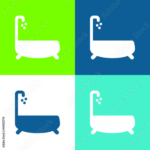 Bathtub With Water Dropping Flat four color minimal icon set